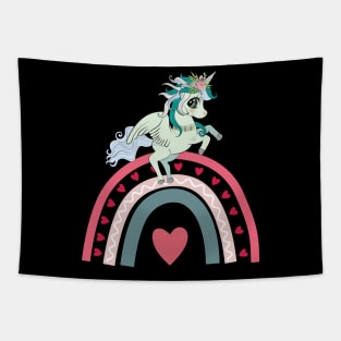 Valentines Day Unicorn Rainbow Heart Tapestry