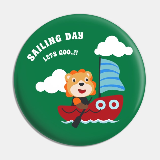 Funny lion sailor cartoon vector on little boat with cartoon style. Pin by KIDS APPAREL