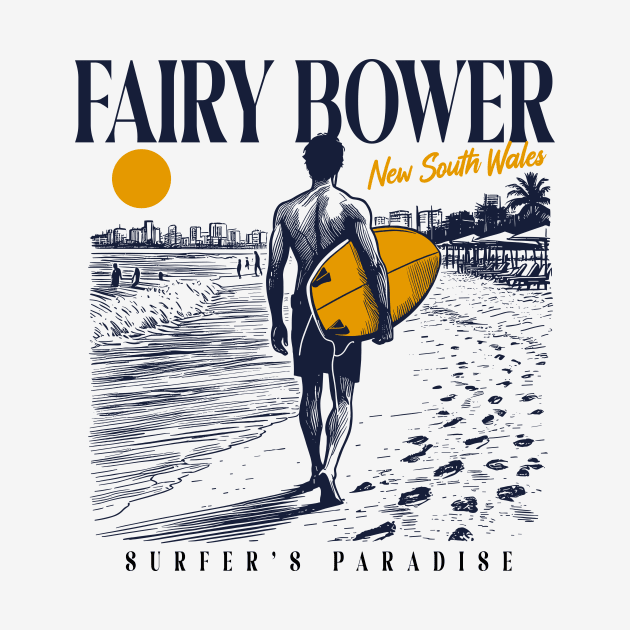 Vintage Surfing Fairy Bower, New South Wales, NSW Australia // Retro Surfer Sketch // Surfer's Paradise by Now Boarding