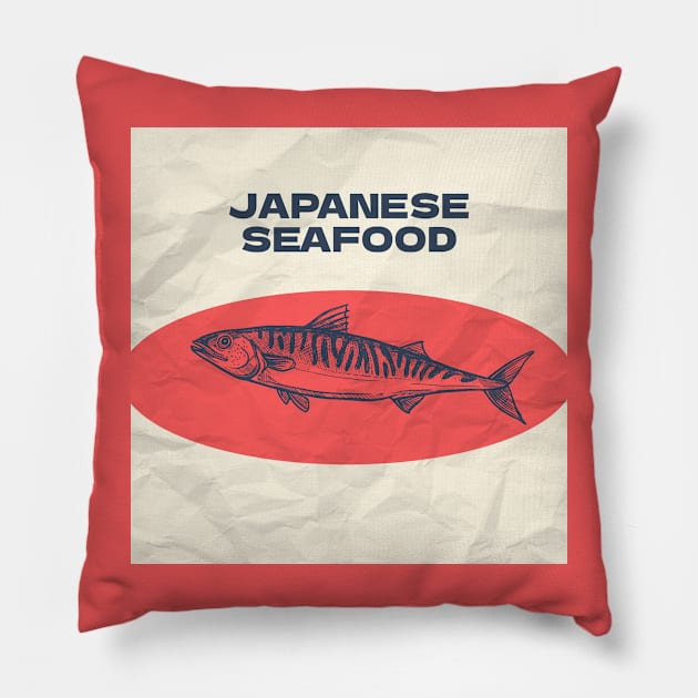 Japanese seafood illustration with fish Pillow by KOTYA