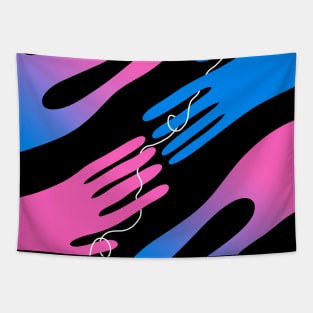 soul mates abstract hands pink and blue Tapestry