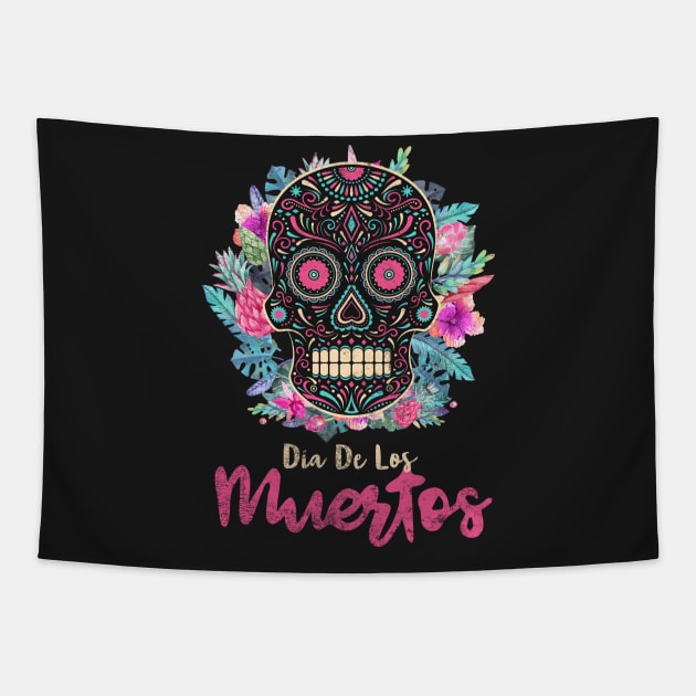 Dia De Los Muertos Flower Sugar Skull Tapestry by SolarFlare