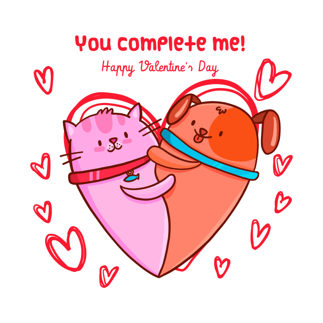 You complete me ! Happy valentines day. Cat and Dog heart by Frispa