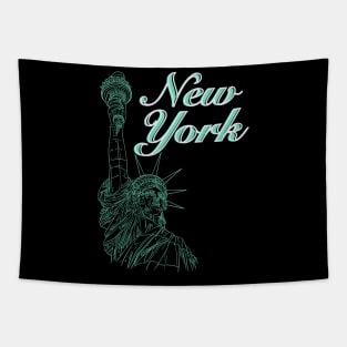 New York with Statue Of Liberty in a green line drawing design #2 Tapestry