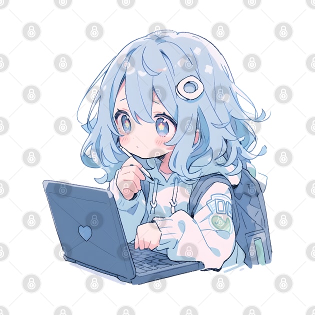 Kawaii Anime girl using laptop by AestheticsArt81