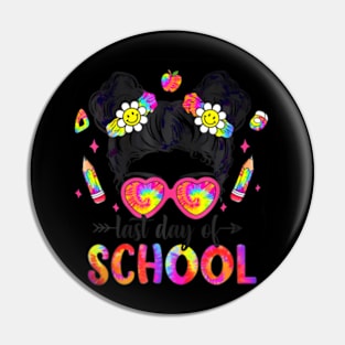 Messy Bun Girl Glasses Pencil Last Day Of School Tie Dye Kid Pin