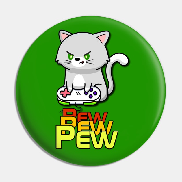 Gamer Cat with Controller pew pew pew Pin by AlondraHanley