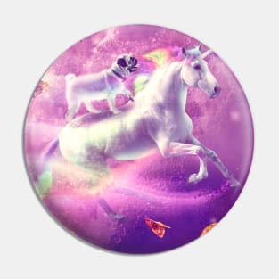 Space Pug Riding On Flying Unicorn With Taco Pin