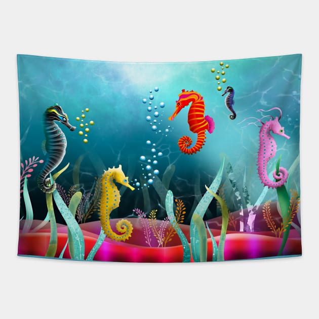 Sea Horse Stampede Tapestry by Renee Ciufo Illustration