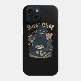 Retro Japanese-Inspired Feline Culinary Cat as Sushi Chef Phone Case