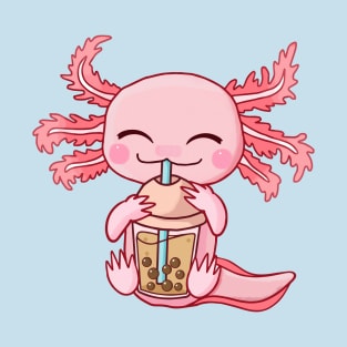 Kawaii Axolotl Drinking Boba Bubble Tea Anime Girls T-Shirt