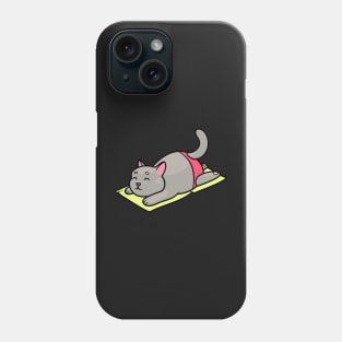 Chubby gray cat in red swimming trunks resting on a towel Phone Case