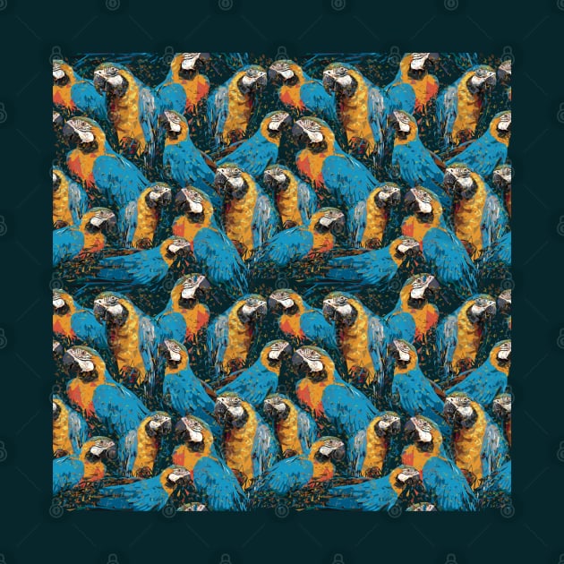 seamless pattern of Blue and gold macaw birds by Lewzy Design