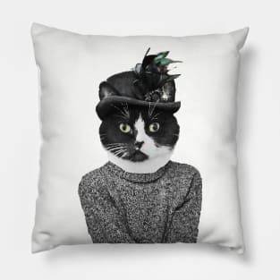 Fancy black and white cat Pillow