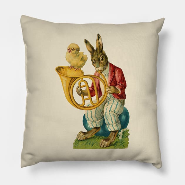 Vintage Easter Bunny French Horn Pillow by bragova