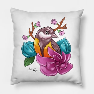 Cute Bird in Flowers Pillow