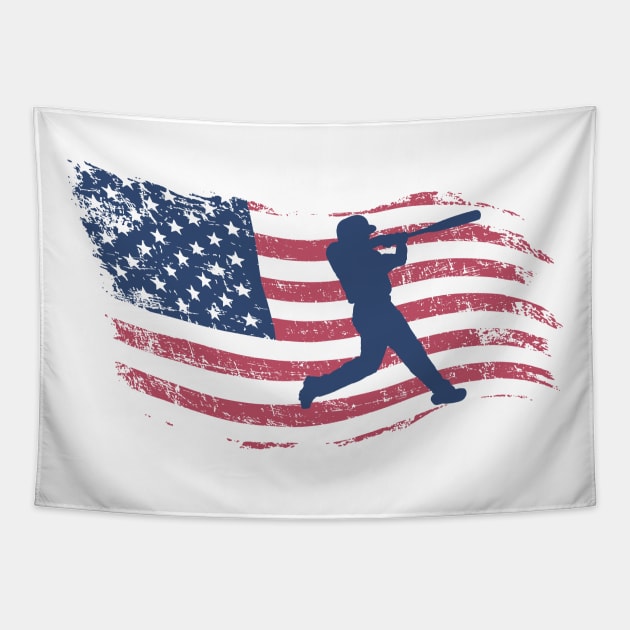 Vintage American Flag Baseball Tapestry by HobbyAndArt