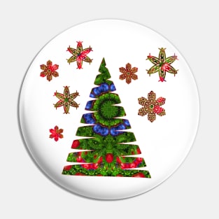 Christmas Floral Kaleidoscope Green and Red Pin