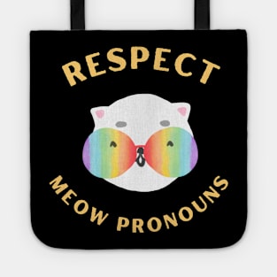 Respect meow pronouns, funny cat face with rainbow glasses Tote