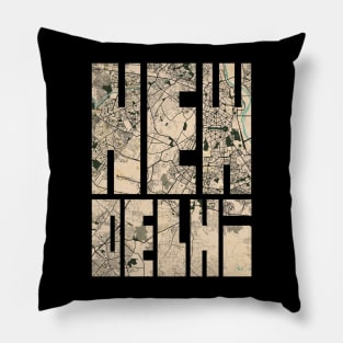 New Delhi, India City Map - Vintage Pillow