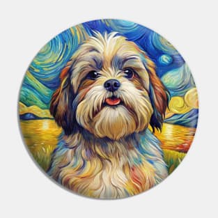 Shih Tzu Dog Breed Painting in a Van Gogh Starry Night Art Style Pin