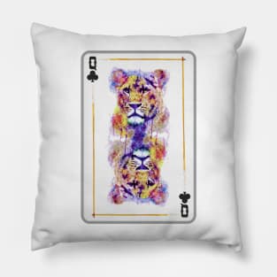 Lioness Head Queen of Clubs Playing Card Pillow