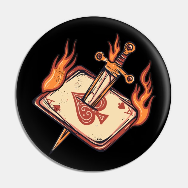 card with sword burning vintage t-shirt Pin by Unlogic_Studio