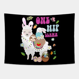 One Hip Llama Sloth Riding Llama Unicorn Funny Easter Day Tapestry