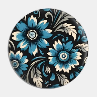 Blue Floral Illustration Pin