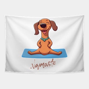 cute wiener dog doing yoga namaste Tapestry