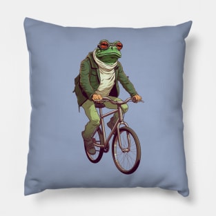 A Frog Riding a Bicycle Pillow