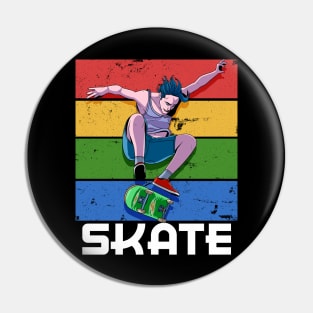 Skateboarding Skater Kickflip Vintage Skate Gift Pin