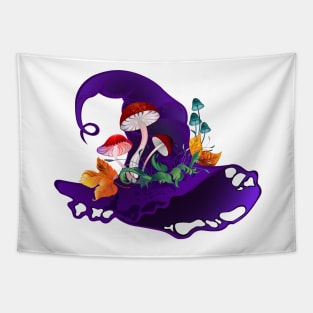 Purple Witch Hat with Mushrooms Tapestry