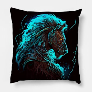 Painting of a lion king headed warrior Pillow