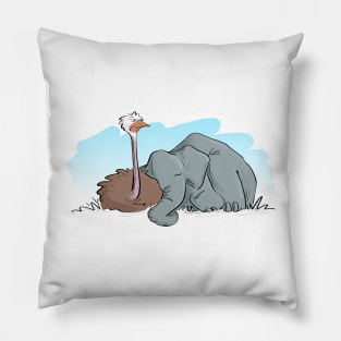 Sleepy Elephant & Ostrich (Color) Pillow