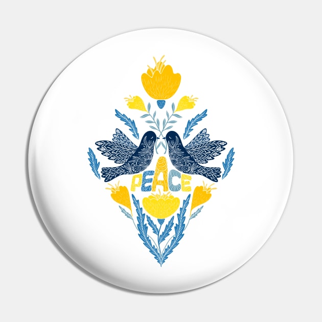 Stop the war, Peace to the world! blue yellow Pin by DenesAnnaDesign