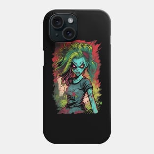 Comic book Anime style evil zombie girl lots of color mix of bright colors horror inspired Phone Case