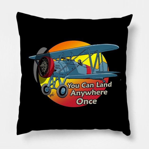 You can Land Anywhere Once Pilots Pillow by Funky Aviation