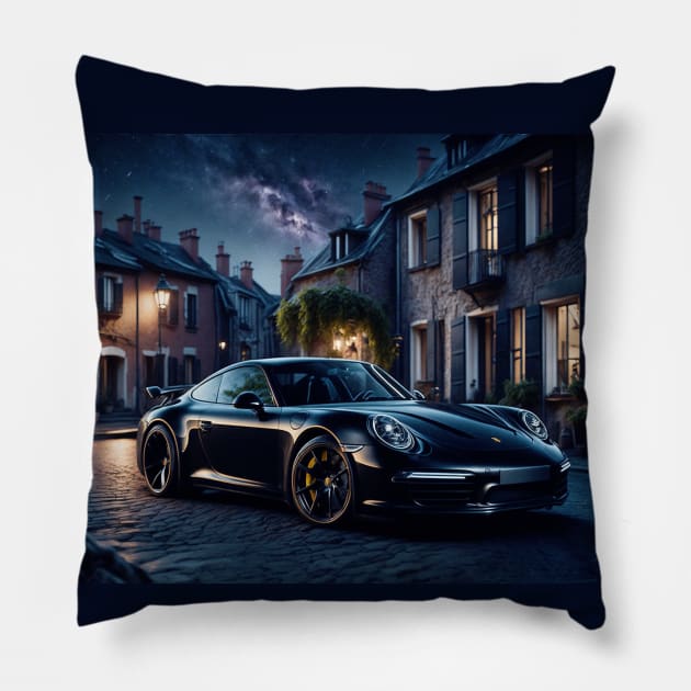 Black Porsche Lovers Pillow by DeVerviers