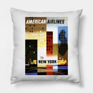 American Airlines to NEW YORK USA Art Deco Vintage Travel Pillow