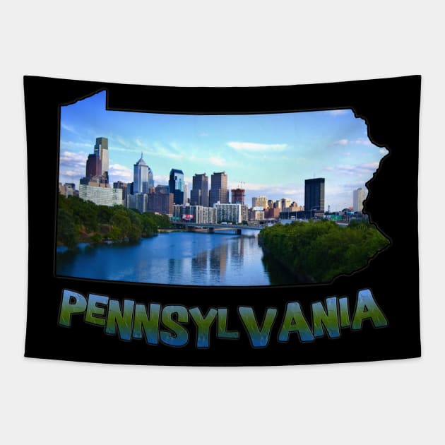 Pennsylvania State Outline (Philadelphia & Delaware River) Tapestry by gorff