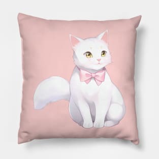 White Kitty with a Pink Bow Pillow