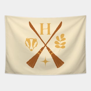 yellow badger house wizarding school logo Tapestry