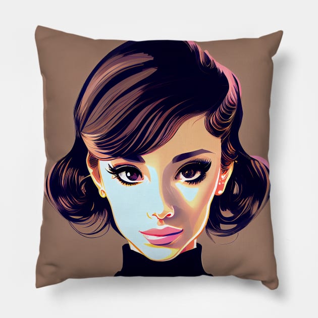 Audrey Hepburn, Confident Witty Fun Flirty Smart Actress, Elegant Classic Beauty Pillow by ProjectAI