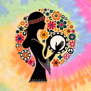 Hippie girl singing with a tambourin power flower T-Shirt