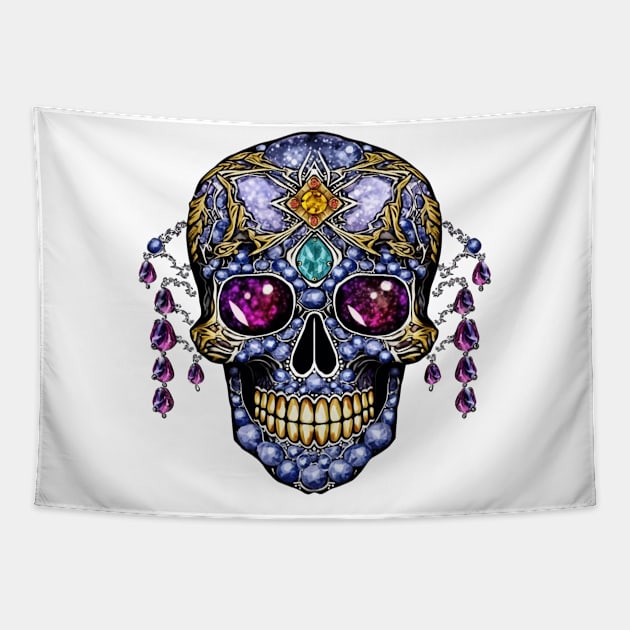 Bejeweled Skull #4 Tapestry by Chromatic Fusion Studio