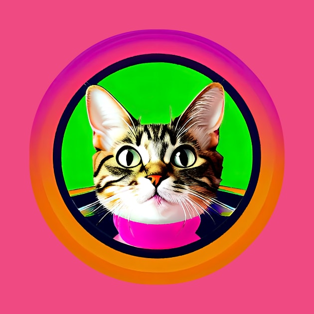 Portrait Of A Funny Tabby Cat In Pink Sweater Inside The Colorful Round Frame by funfun