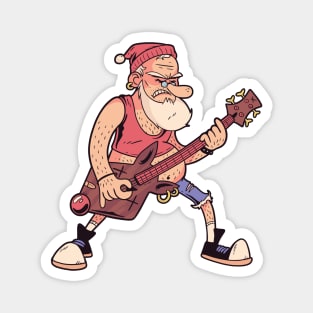 Funny Rock 'n Roll Santa Claus with Bass Guitar Cartoon Magnet