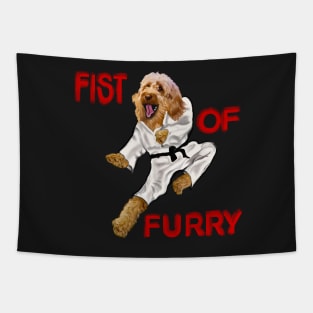 Cavapoo Fists of furry starring Kong fu Cava - Karate - martial arts Cavapoo Cavoodle puppy dog  - cavalier king charles spaniel poodle, puppy love Tapestry