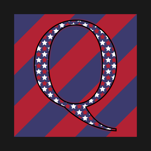 Old Glory Letter Q Star-Filled Black Outline on Red and Blue Stripes by ArtticArlo